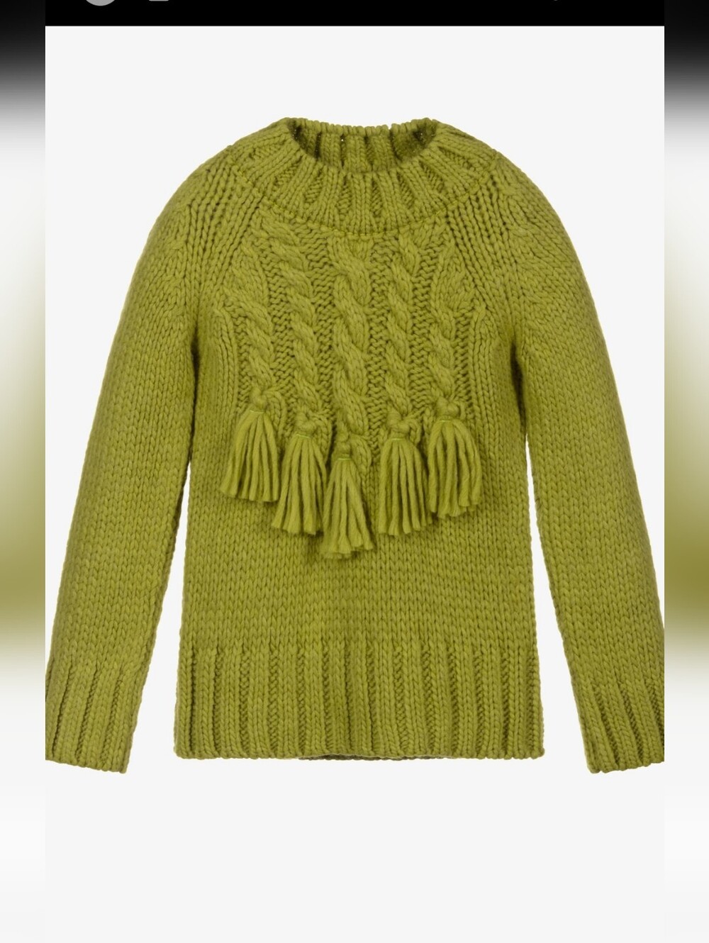 Mayoral Cream Cable-Knit Tassel Crewneck Sweater